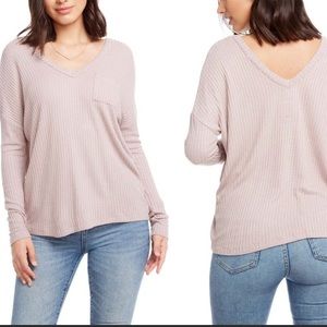 Chaser Lavander Waffles Long Sleeves Double V Neck Shirt Top Blouse Size…